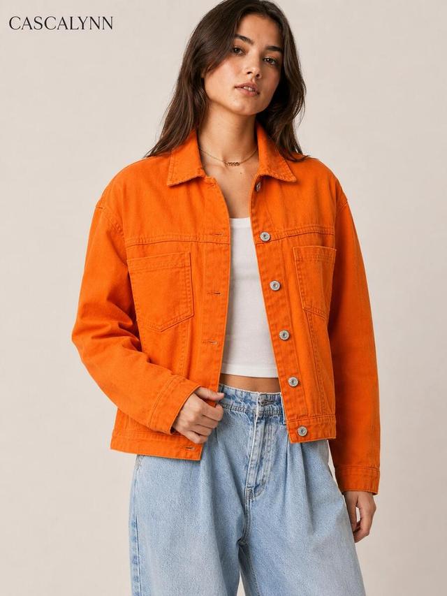 women's oversized orange denim button front jacket