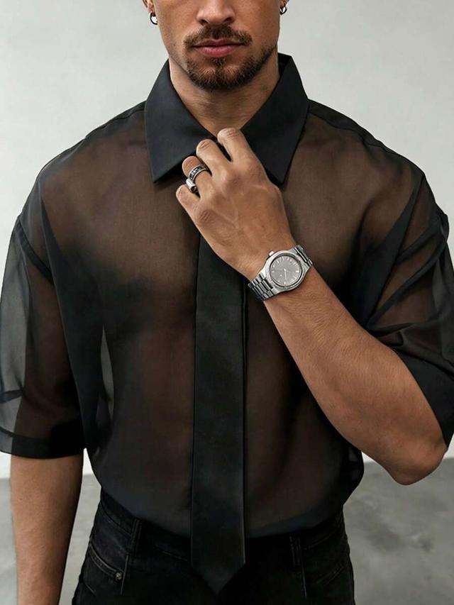 manfinity dauomo men's loose sheer casual shirt