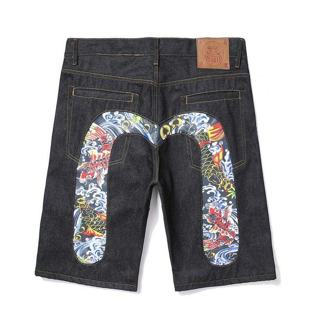 men's japanese koi fish wave raw denim jorts