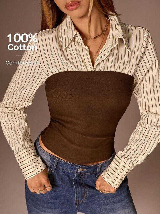 brown stripe cotton y2k corset style blouse