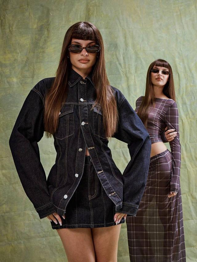 brown plaid button up shirt with contrast stitching