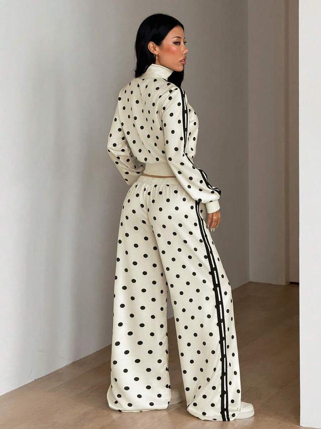 polka dot print drawstring waist loose satin pants