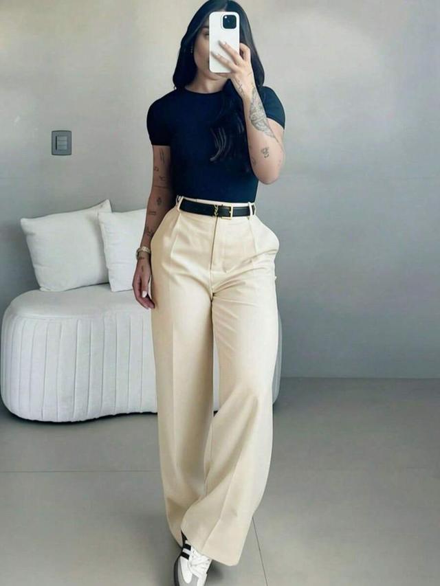 women's high-waisted slim fit wide leg trousers