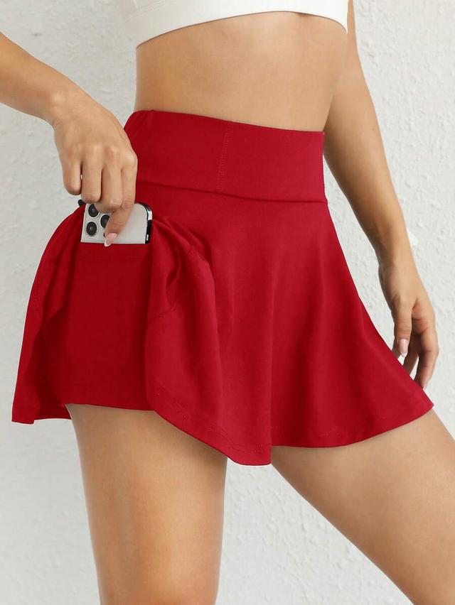 red knitted leisure sports skirt with pockets