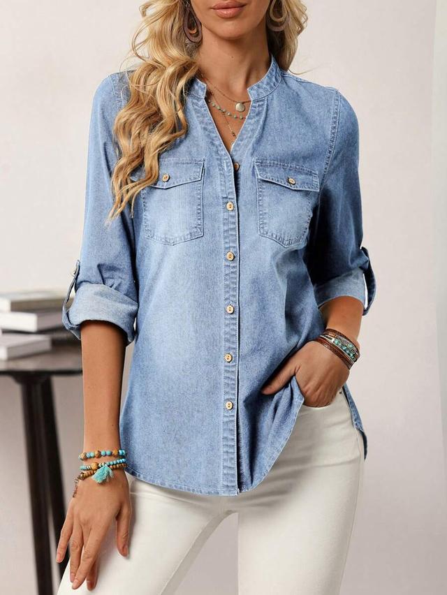 light wash denim button up shirt