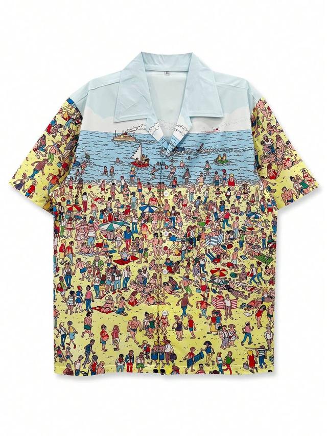 beach themed funny graphic printed casual button-down shirt