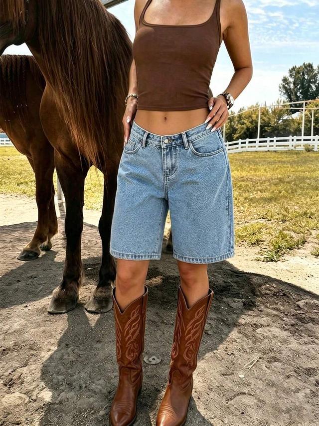 light wash denim bermuda shorts