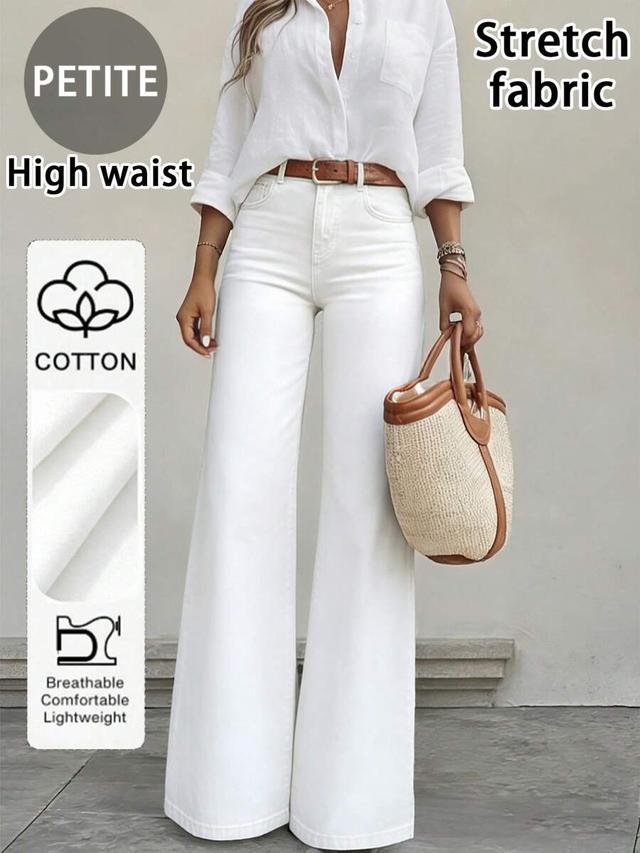 women's casual white straight-leg stretch jeans