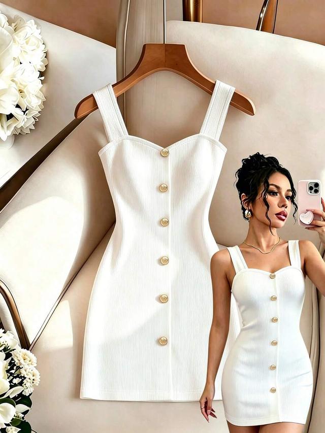 elegant white ribbed knit bandage mini dress