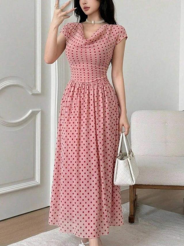 feyla new french vintage polka dot cowl neck dress