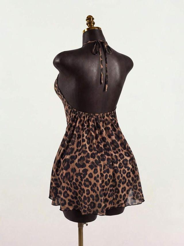 leopard print halter neck mini dress