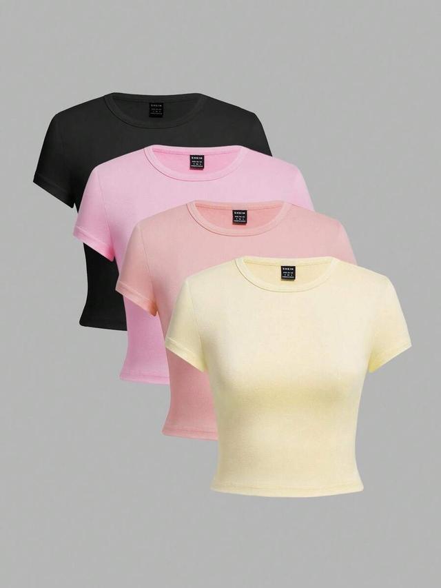 yellow casual round neck short sleeve fitted t-shirt