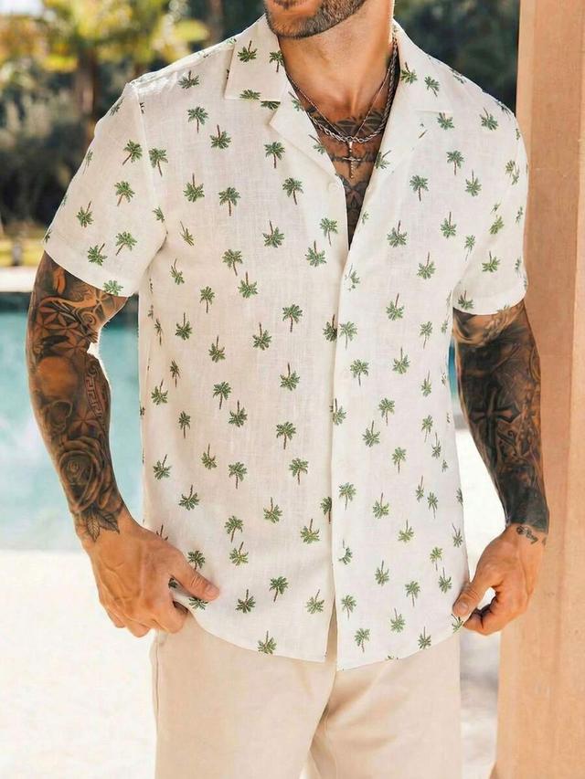 men's tropical palm tree print cuban collar shirt