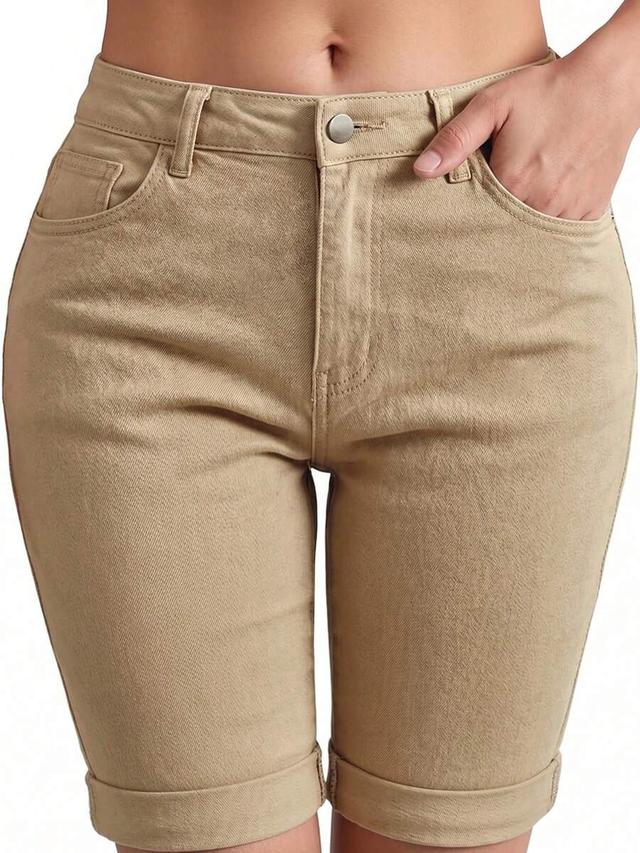 khaki cotton twill cuffed shorts