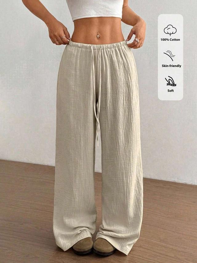 beige cotton gauze straight leg lounge pants