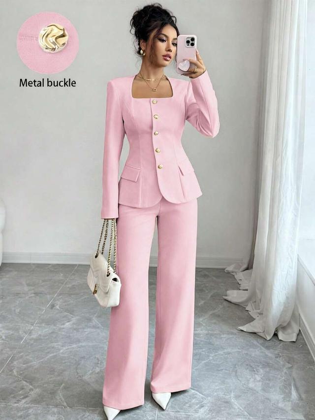 soft pink tailored business casual suit set