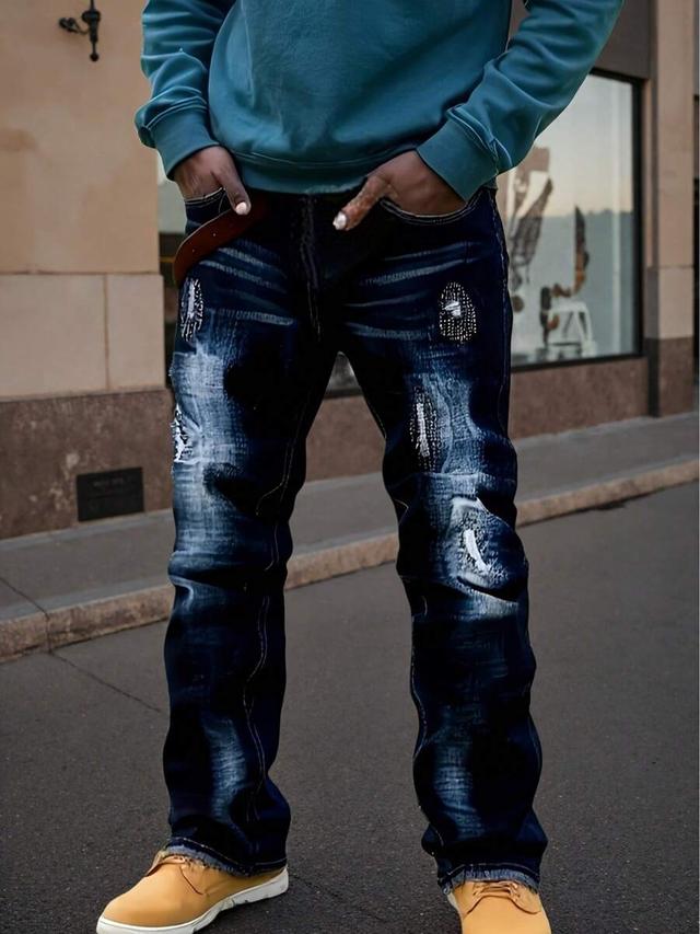 men's slim fit embroidered dark wash denim jeans