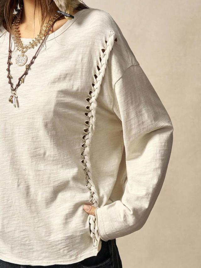 bohemela solid color knit crew neck long sleeve t-shirt