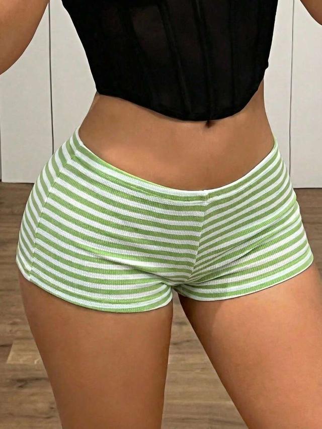 fitted green and white striped micro shorts
