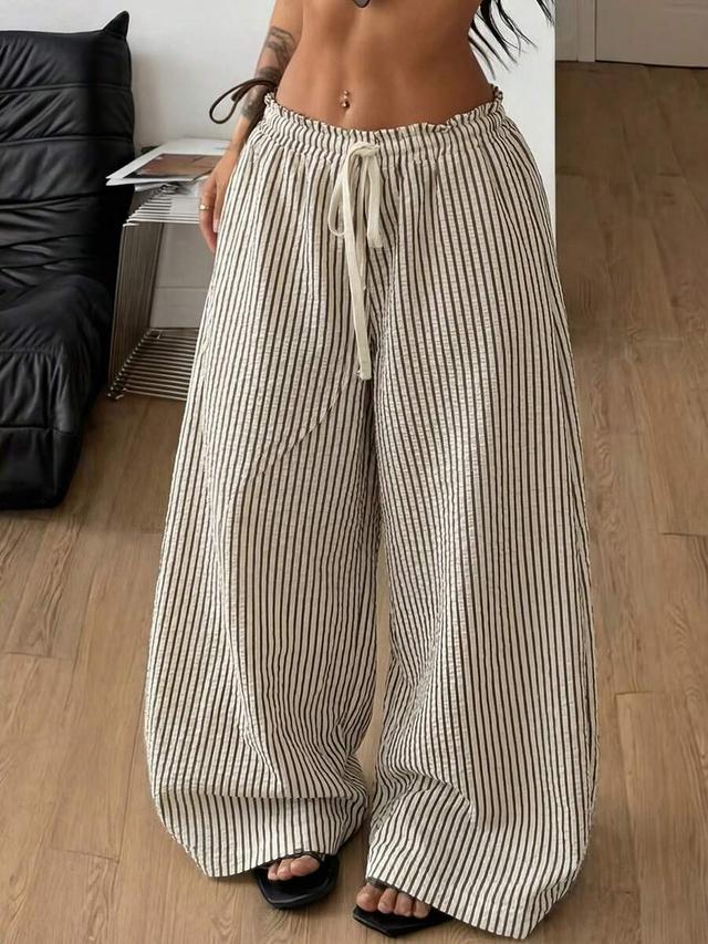 vintage textured striped wide leg casual pants