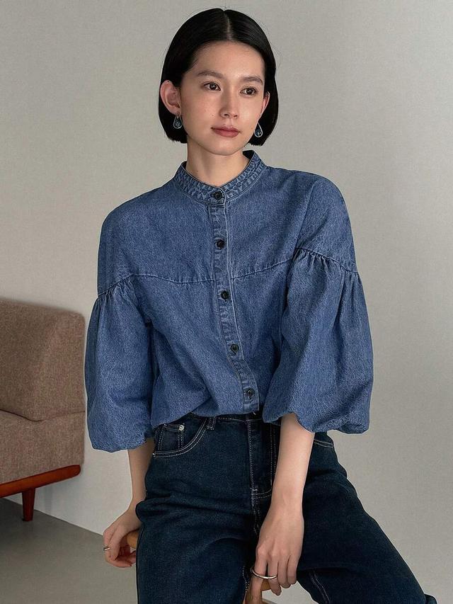 casual 3/4 sleeve raw denim shirt