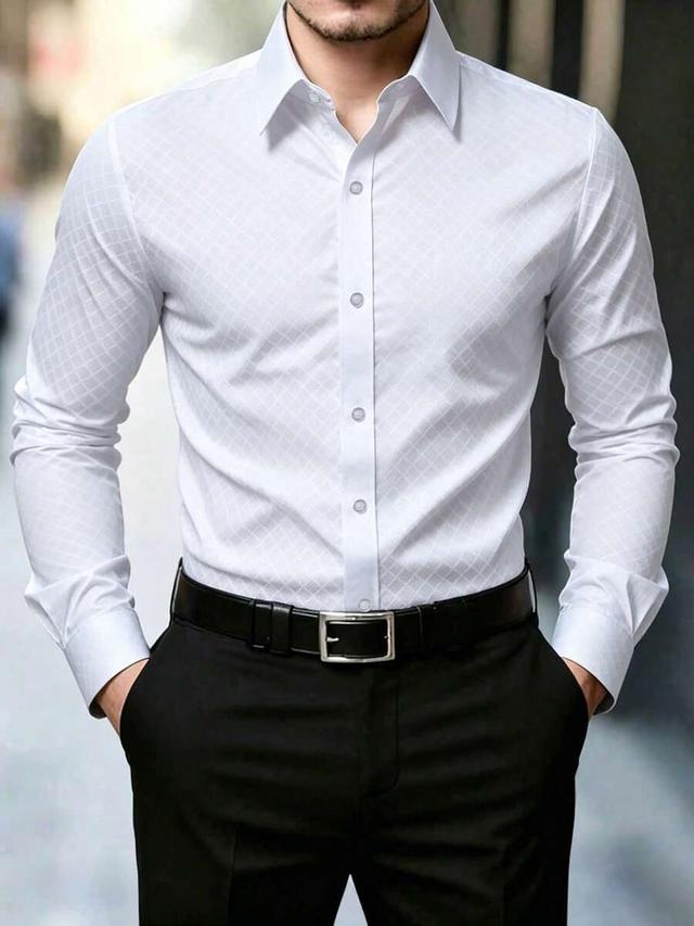 white plaid long sleeve button-up dress shirt