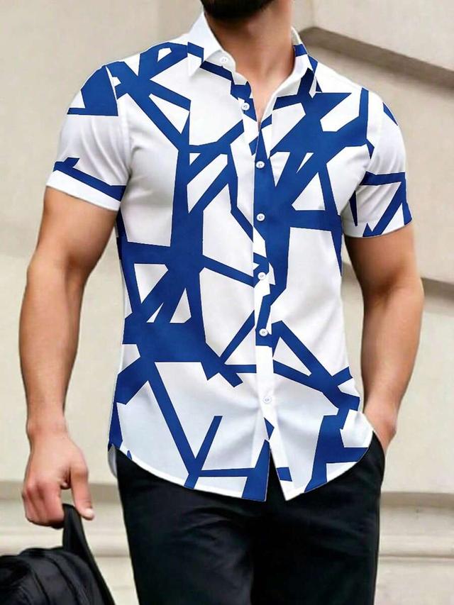 geometric print short sleeve button-down shirt