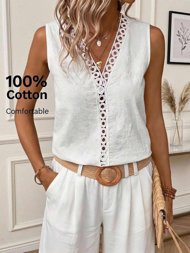 easowa guipure lace panel sleeveless blouse
