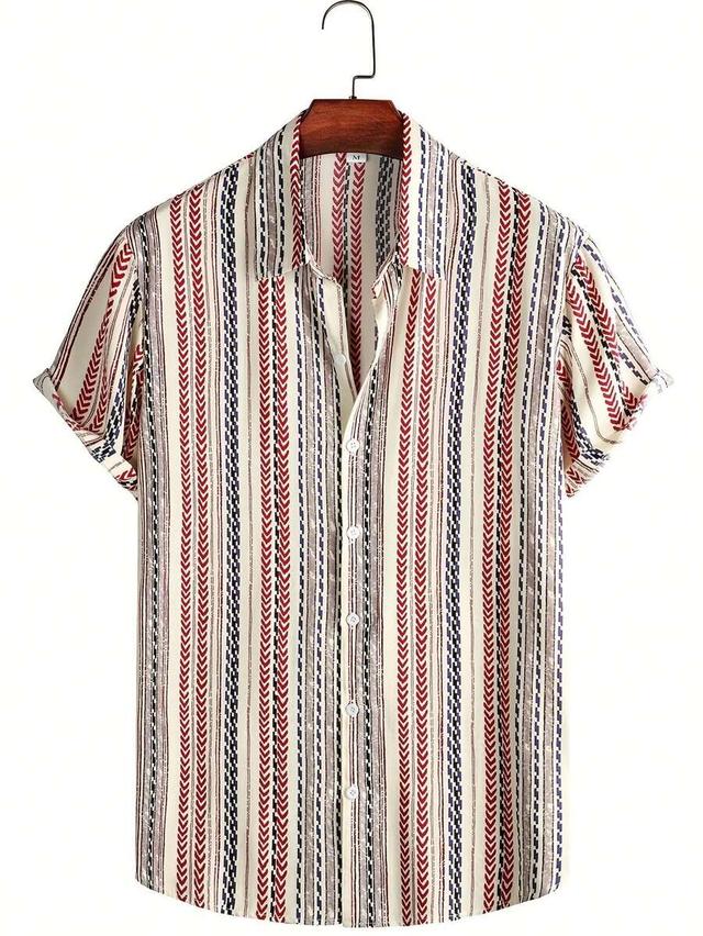 men's striped print breathable casual shirt