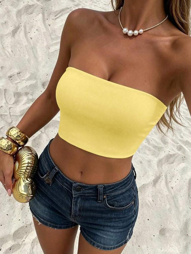 allurite ladies solid color simple style strapless top