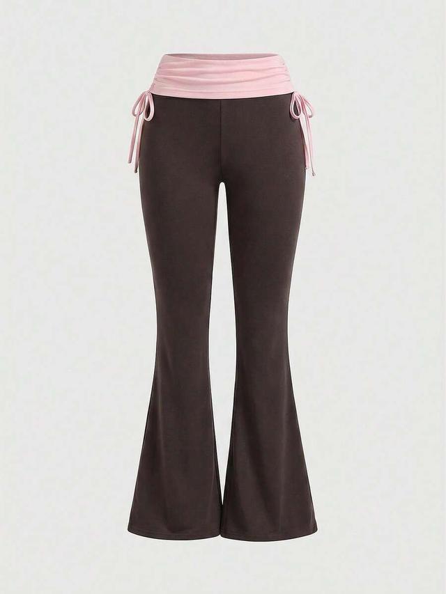 romwe grunge punk versatile black drawstring flare long pants