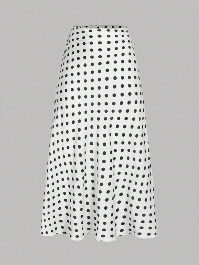polka dot satin midi skirt