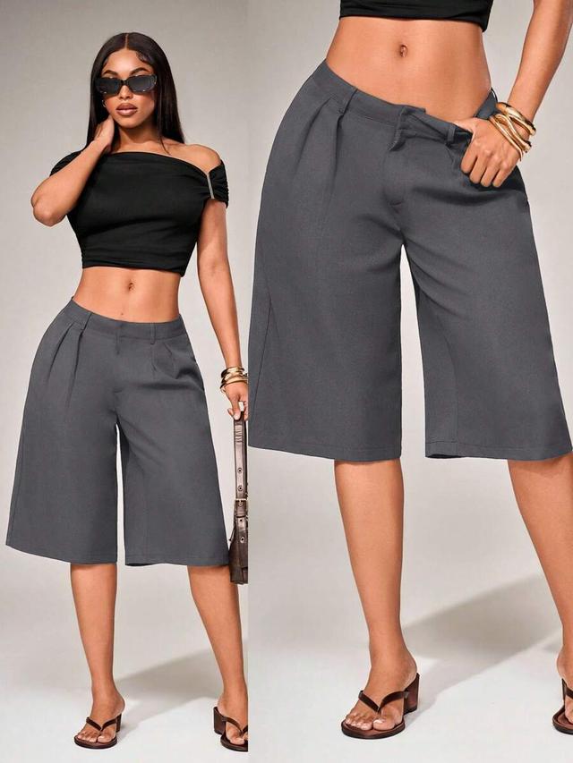 grey low-waist tailored bermuda shorts