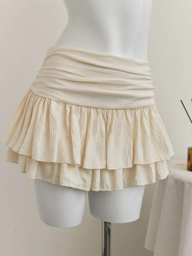 khaki pleated waist layered chiffon flowy mini skirt