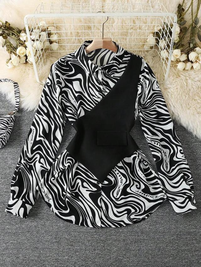 women's zebra print 2 in 1 long sleeve shirt black spring