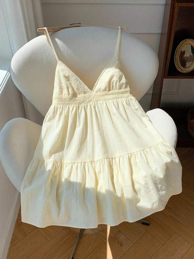 beige woven cotton spaghetti strap mini dress