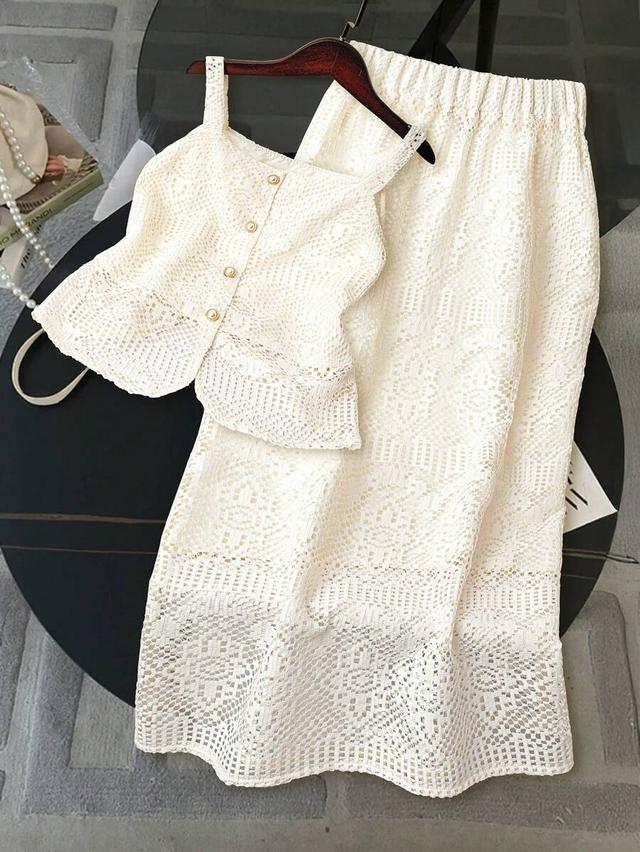 cream lace camisole and midi skirt set