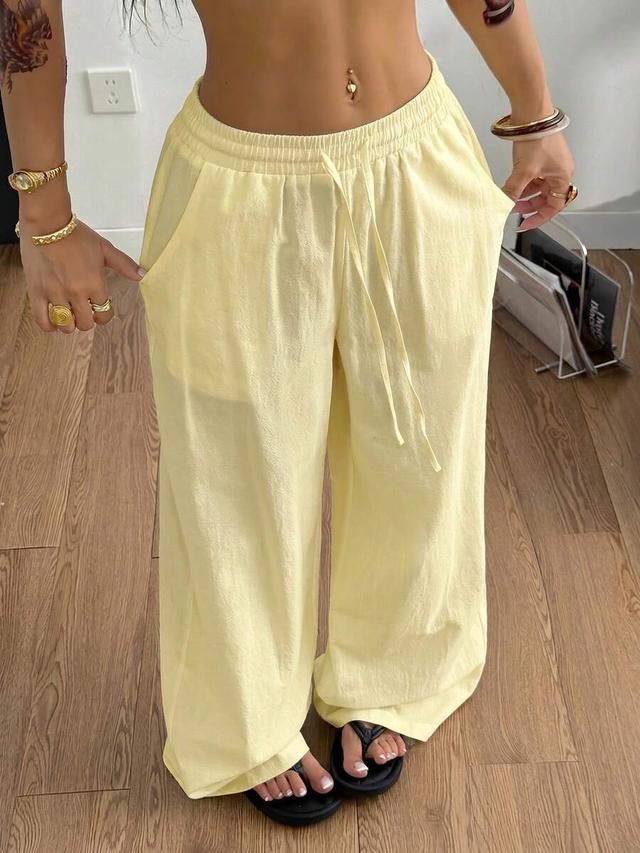 washed cotton yellow wide leg beach pants