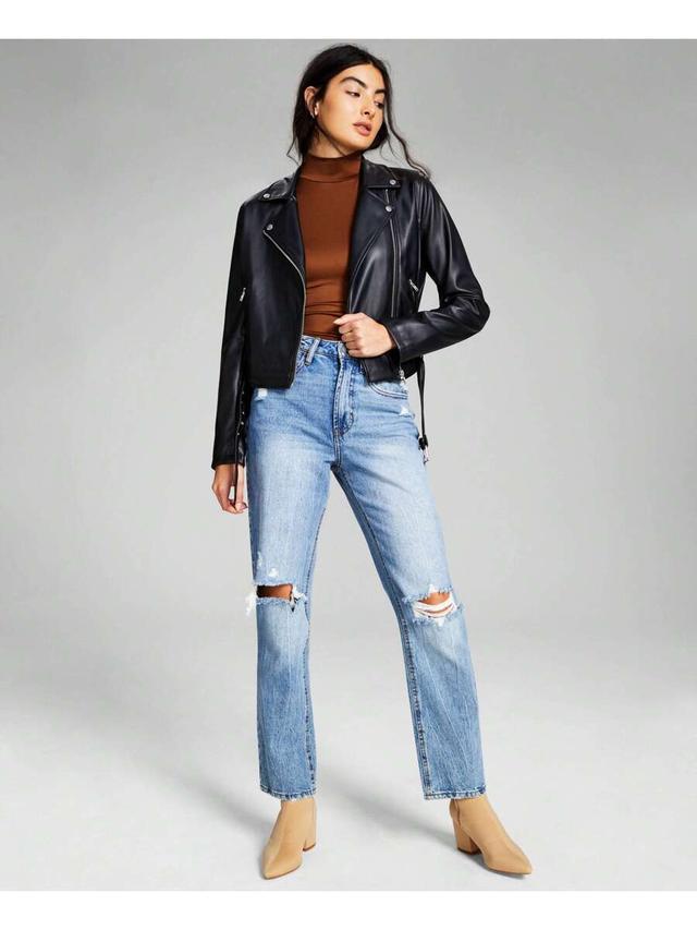 women's belted faux-leather moto jacket