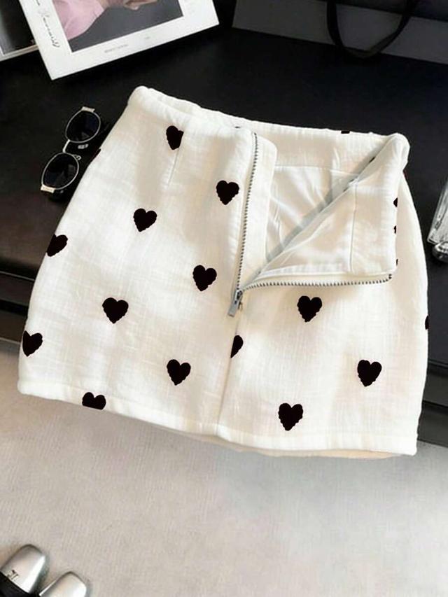 white heart print a-line mini skirt