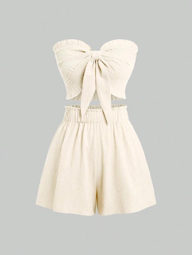 solid front knot camisole top and matching shorts set