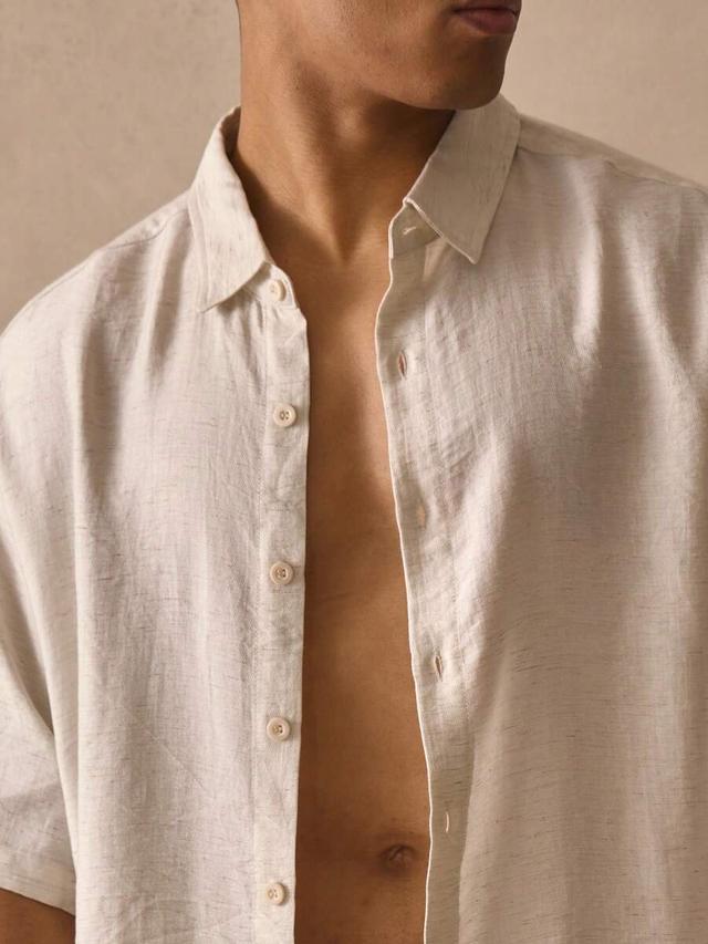 musero short sleeve boxy button through collared linen shirt