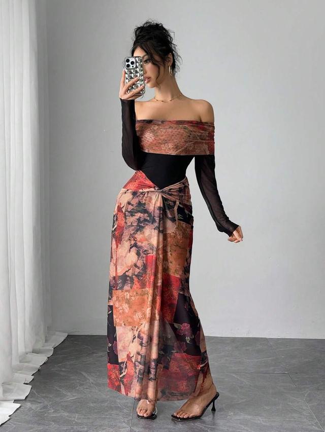 rafferiza elegant romantic slim-fit off shoulder maxi dress