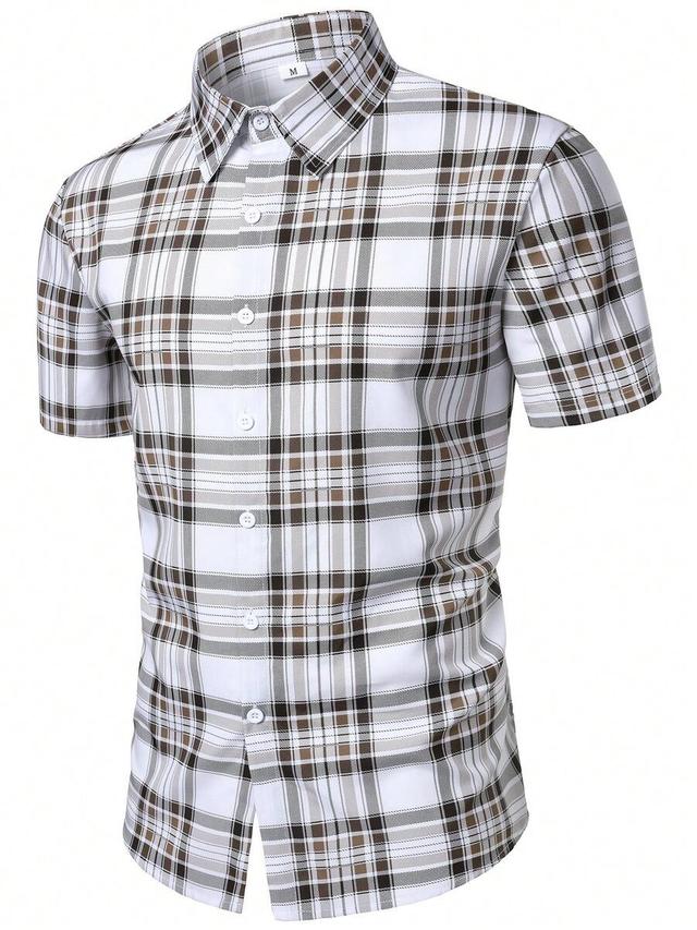 men's button-up short sleeve plaid shirt