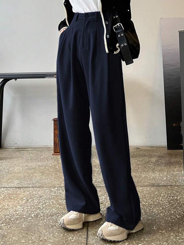 dazy navy blue straight leg office trousers