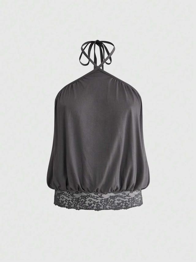 vintage contrast lace backless halter camisole