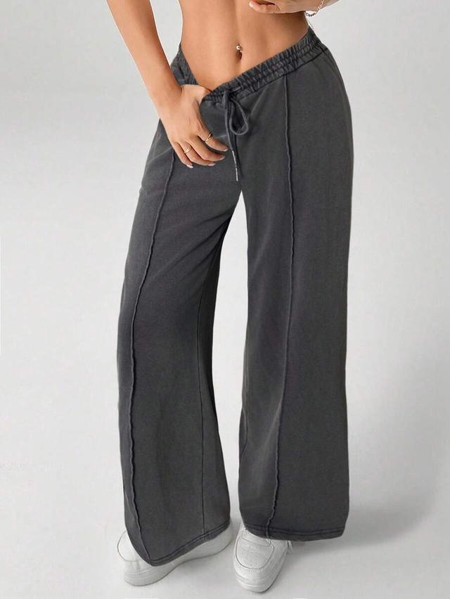 snow-washed charcoal drawstring wide leg sweatpants