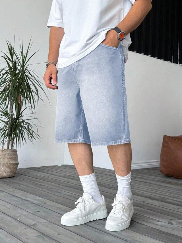washed light blue casual denim bermuda shorts