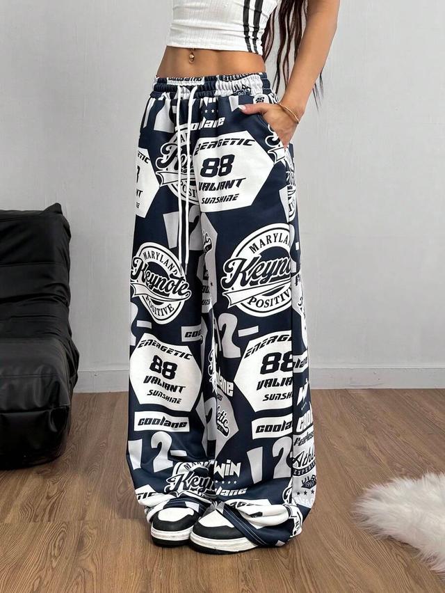 women's casual graphic print color-blocked soccer sweatpants