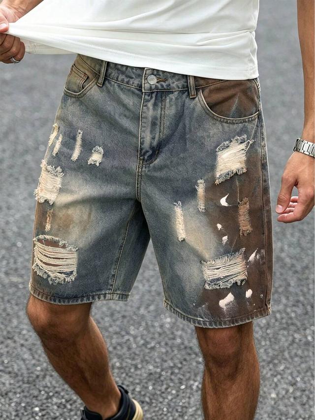 manfinity roughcore unisex distressed painted denim shorts